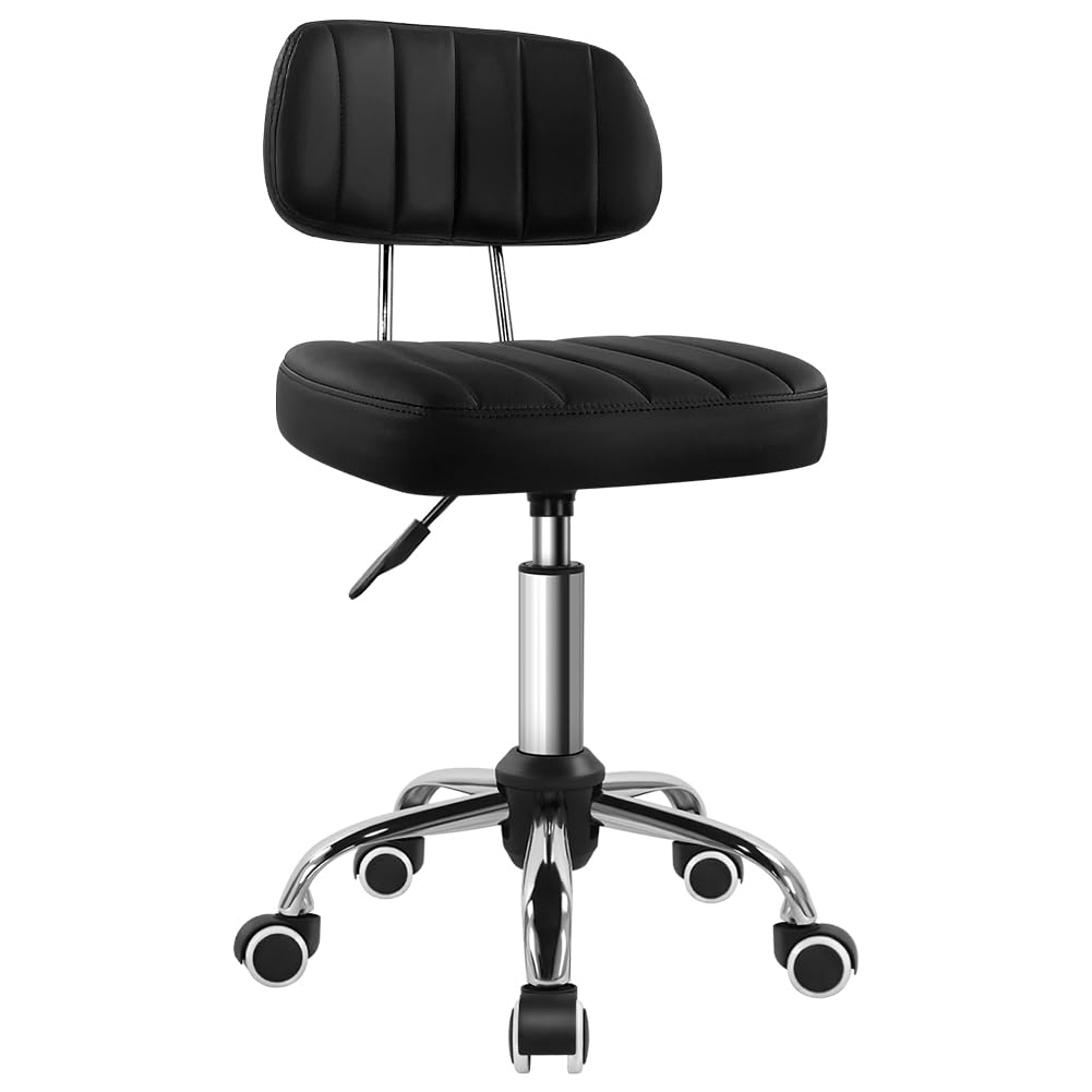 BFTOU Square Swivel Stool on Wheels Perfect for Work SPA Shop Massage Height-Adjustable and Cost-Effective Rolling Stool Chair with Back Black