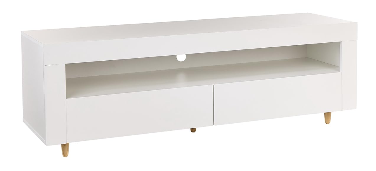 White TV Stand Cabinet, 140cm, with Lights, Soundbar Shelf, Storage Cupboards for 42", 50" 55" TV's, Modern Living Room Furniture