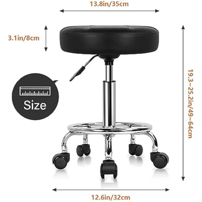 KKTONER Round Rolling Stool Chair PU Leather Height Adjustable Swivel Drafting Work SPA Shop Salon Stools with Wheels Office Chair Small (Black)