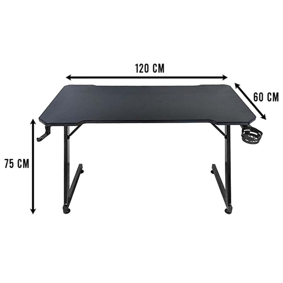 Subsonic - Gaming desk 120 x 60 cm, gamer desk with ergonomic carbon fibre top fully covered with XXL mouse pad, cup holder and gaming headset holder