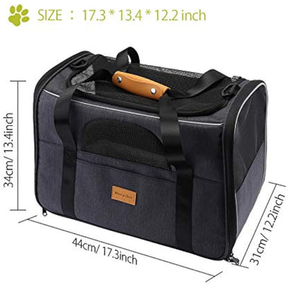 Morpilot Portable Pet Carrier Bag, Top Opening, Removable Mat and Breathable Mesh, Foldable Transport Carrier for Dogs and Cats, with Shoulder Strap and Pet Bowl, Grey