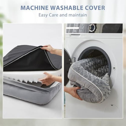 BFPETHOME Large Orthopedic Dog Bed - Big Waterproof Sofa Dog Bed with Removable Washable Cover, Grey, 42"L x 30"W x 7.5"Th