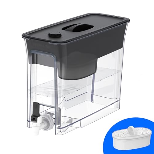 Waterdrop Water Filter Dispenser, 8.2L, Slim Water Filter Tank with 1 × 60 Days Filter, 200-Gallon Long-Life, Faster Filtration, Reduces Chlorine, PFOA/PFOS and More, BPA Free, Black