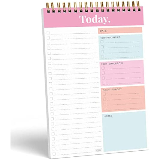 S&O Daily Planner Notepad for Productivity - 52 Page Routine Journal- Undated Writing pad and Organizer – Everyday To-Do List Action list - Coiled Regular Task Checklist- PINK