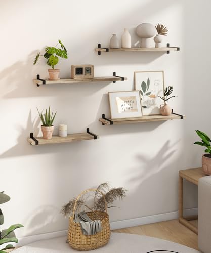 Gronda Rustic Floating Shelves 60CM, Wooden Wall Mounted Shelf Long Storage Hanging Shelf Farmhouse Display for Bedroom Living Room Bathroom Kitchen