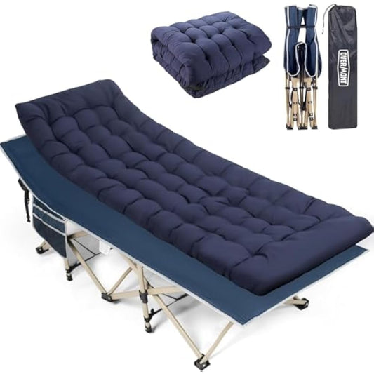 OVERMONT Oversized Folding Camping Bed for Adults,75 * 28" Extra Wide,2400D Oxford fabric,550lbs Load Capacity,Heavy Duty Sleeping Beds with Carry Bag, Portable Travel Camp Beds