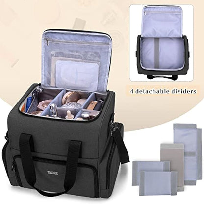 BAFASO 2 Layers Travel Makeup Bag with 3 Inner Removable Pouches, Cosmetic Bag with Detachable Dividers (Patented), Black