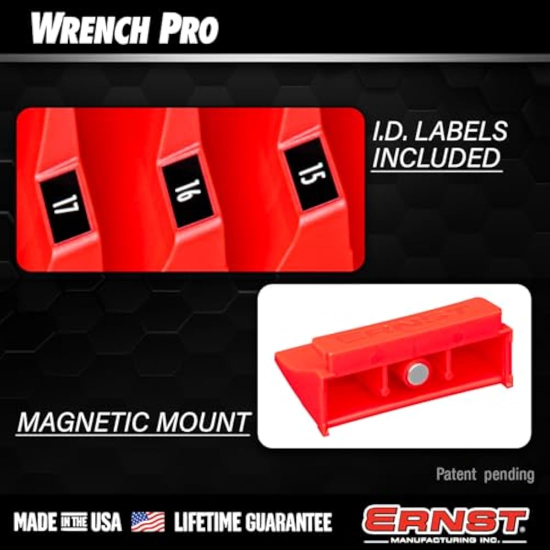 Ernst Manufacturing 5411M Magnetic Wrench Pro - Modular Wrench Storage for 40 Wrenches - Black