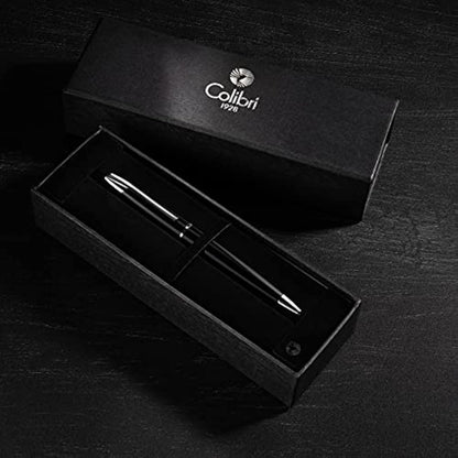 Colibri Equinox Twist Ballpoint Pen-Black Lacquer and Chrome Finish-Luxury Pen-Sleek Branded Spring Clip-Comes In A Nice Gift Box-Gift For Men And Women