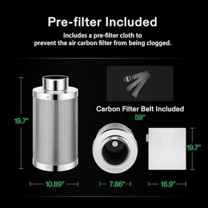 VIVOSUN 8 Inch Air Carbon Filter Smelliness Control with Australia Virgin Charcoal for Inline Duct Fan, Grow Tent,Pre-Filter Included, Reversible Flange 8"x 20"