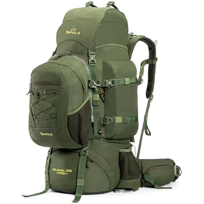 Tripole Colonel Pro Metal Frame Rucksack | Front Opening | Detachable Bag | Rain Cover (105 Litres, Army Green)