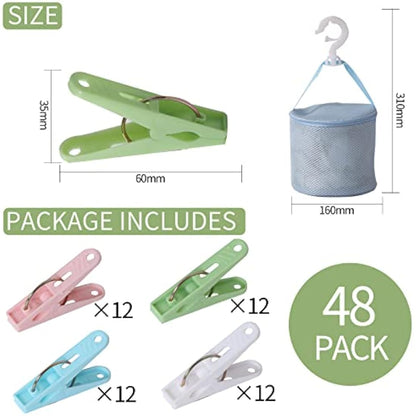 Clothes Pegs For Washing Line Pack of 48，Strong Grip Laundry Pegs for Windproof Supplies ，Rust Resistant pegs with bag for Home and Garden