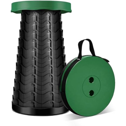 LUXJET Portable Folding Stool Lightweight Yet More Sturdy with Load Capacity 180KG, Retractable Plastic Foldable Collapsible Stool for Camping Fishing Hiking BBQ Outdoors Indoors (Army Green, Round)
