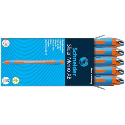 Schneider Slider Memo 150206 Ballpoint Pen XB Nib, Blue Barrel / Orange Ink (Pack of 10)