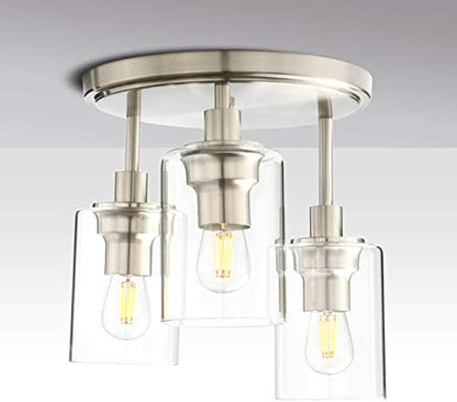 Yosoan Vintage 3 Way Ceiling Lights, Industrial Glass Pendant Light Fitting, Flush Lights for Living Room, Bedroom, Kitchen, Dining Room (Brushed)