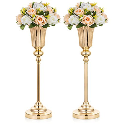 NUPTIO Gold Vase Centrepieces Tall: 2 Pcs 54.6cm Wedding Table Centerpieces Trumpet Vases Metal Flower Stand for Party Anniversary Ceremony Birthday