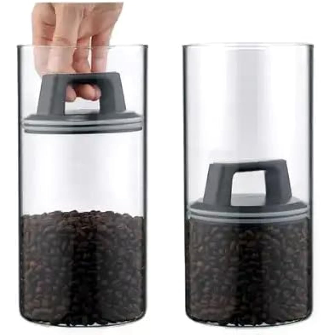 Bewunder Essence 2x 1.3-Litre Borosilicate Glass Jars with Vacuum Lid to push out excess air and maintain freshness | Elegant storage of Tea, Coffee, Pasta and other foodstuffs