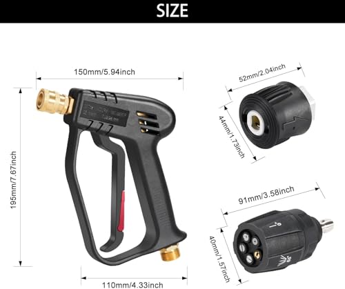 YUET High Pressure Washer Gun Handle with Multi Angle (All in One) Water Nozzle,Cleaner for Car Cleaning Kit(M22 14MM Fitting Hose Connector & 1/4"