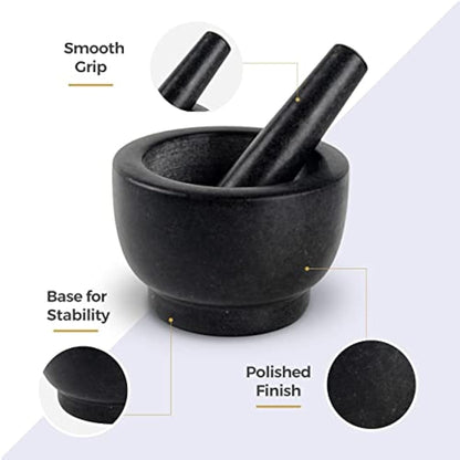 Silk Route Home Granite Pestle & Mortar with Base, Kitchen Tool for Muddling & Grinding Spices, Herbs, Nuts & More