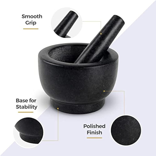 Silk Route Home Granite Pestle & Mortar with Base, Kitchen Tool for Muddling & Grinding Spices, Herbs, Nuts & More