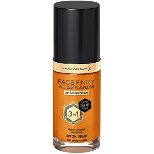 Max Factor Facefinity 3-in-1 All Day Flawless Liquid Foundation, SPF 20 - 91 Warm Amber, 30 ml