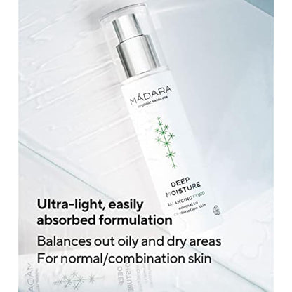 MÁDARA Deep Moisture Fluid - Organic Balancing Skincare for Normal & Combination Skin, 24-Hour Hydration & Radiant Complexion, Lightweight Formula, 50ml