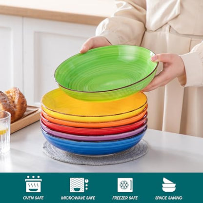 Vancasso Bonita Large Pasta Bowls Set of 6, 50 oz Ceramic Salad & Soup Bowls, Microwave & Dishwasher Safe, Warm Color