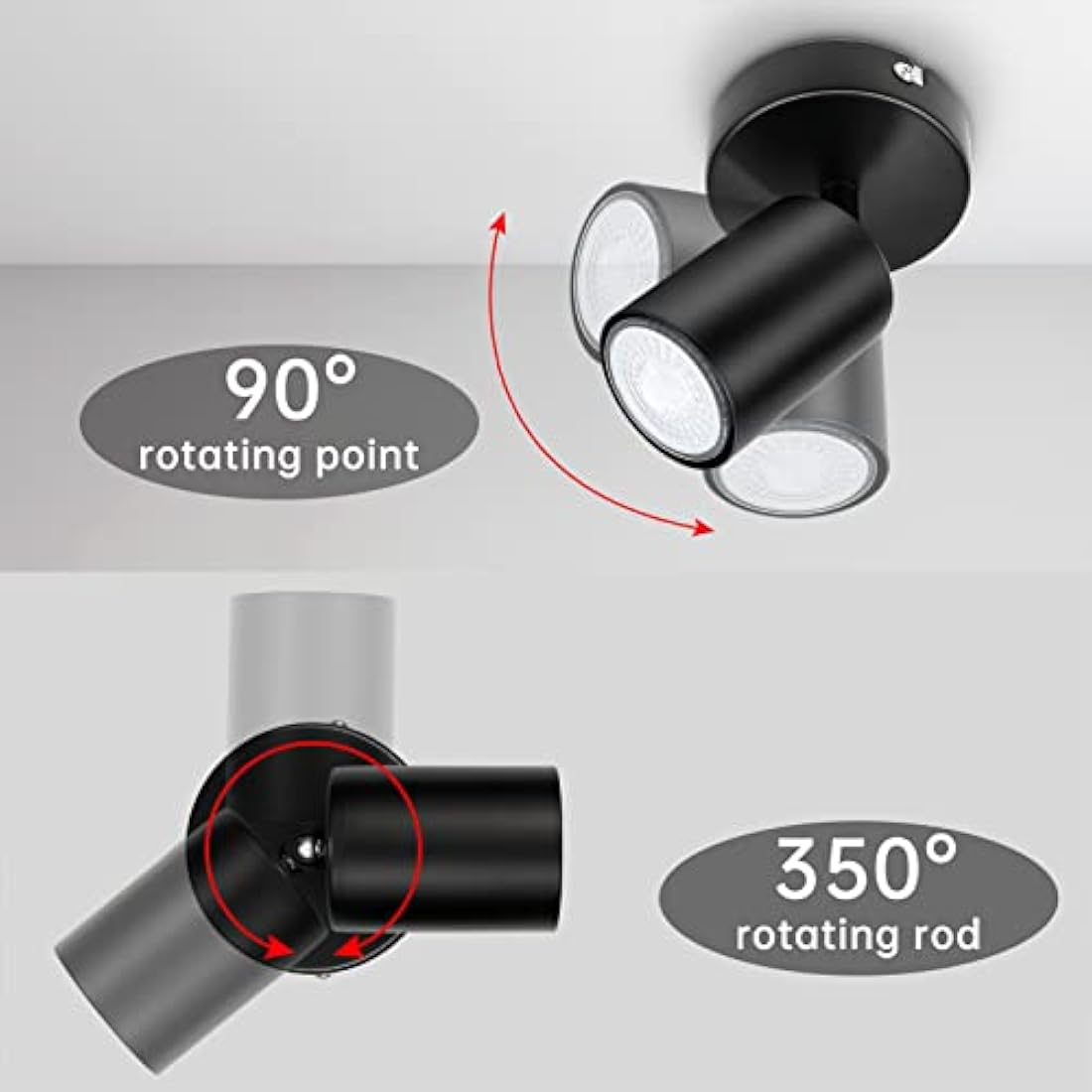 Dehobo Wall Light Spotlight Indoor in Matt Black Adjustable Spot Light with GU10 Socket LED Compatible Industrial Ceiling Wall Spot Light for Kitchen Lounge Bedroom Dining Room
