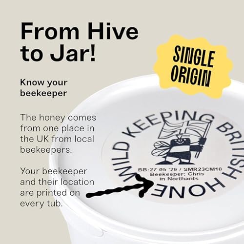 Black Bee Honey - Pure British Summer Honey, Runny with a Rich Heady Floral Flavour, Unprocessed, Single Source from Hive to Jar, Never Blended - Delicious on Toast, Soothing in Drinks, 1Kg Tub