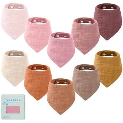 Yoofoss Baby Bibs 10 Pack Dribble Bandana Bibs 100% Cotton for Boys Drool Bib for Teething Soft and Absorbent with Adjustable Snaps