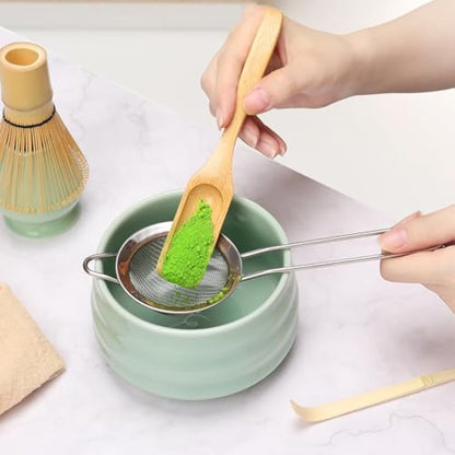 Geebuzz Matcha Whisk Set - Matcha Bowl and Bamboo Matcha Whisk, Scoop, Spoon, Sifter, Whisk Holder, 6pcs Perfect Matcha Starter Kit for Matcha Tea Ceremony (Green)