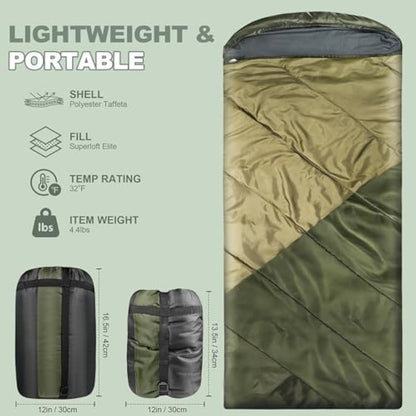 Mcota Sleeping Bag for Adults, Lightweight waterproof XL Sleeping Bag for Camping Backpacking or Hiking, Fit for Big and Tall Person Warm & Cold Weather Activities