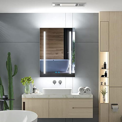 Tokvon® Rivulet BLACK bathroom mirror cabinet Wall Mount Aluminum Double-sided LED mirror door & shaver socket 3 adjustable color temperature & demister 500 x 700mm