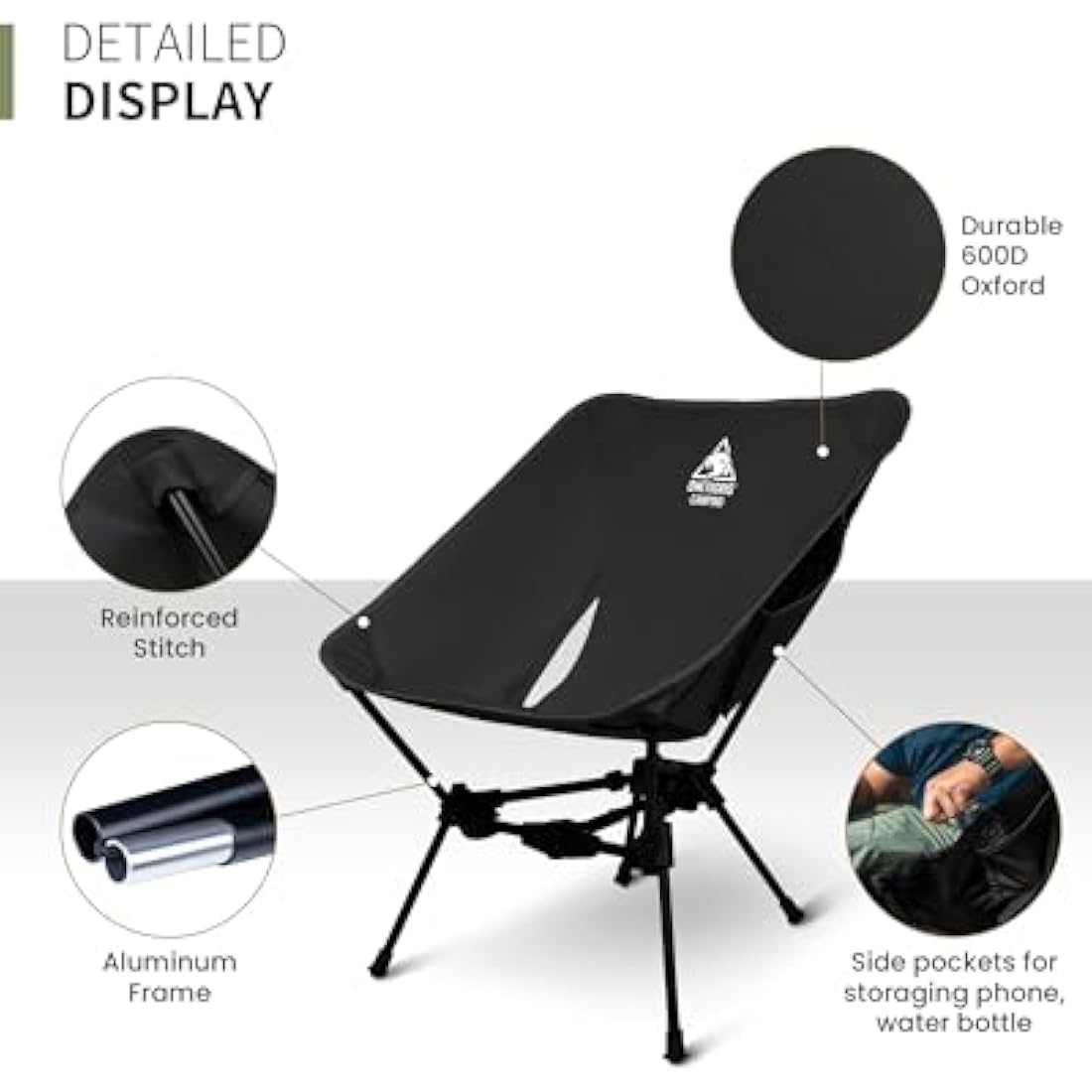 ONETIGRIS Tigerblade Camping Chair, Lightweight Folding Backpacking Hiking Chair, Compact Portable 330 lbs Capacity