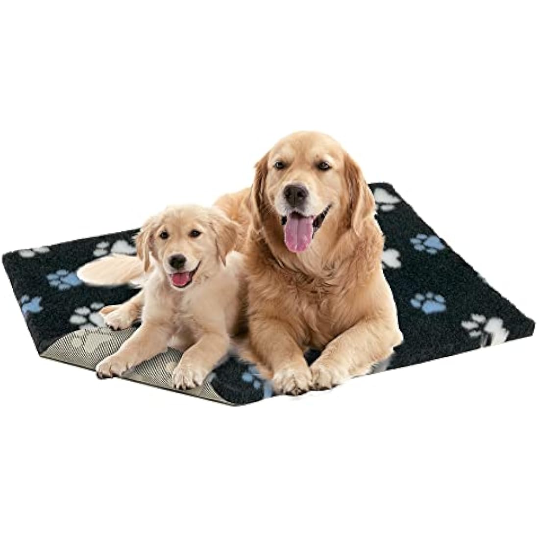 Petlife Vetbed Non-Slip Mat - Medium Dog Bed 100cm x 75cm - Charcoal/Blue/White Duo Paw - Machine Washable Vet Bed for Dogs & Puppies - Crate Mat for Whelping - Non-Allergenic Cat & Dog Bedding