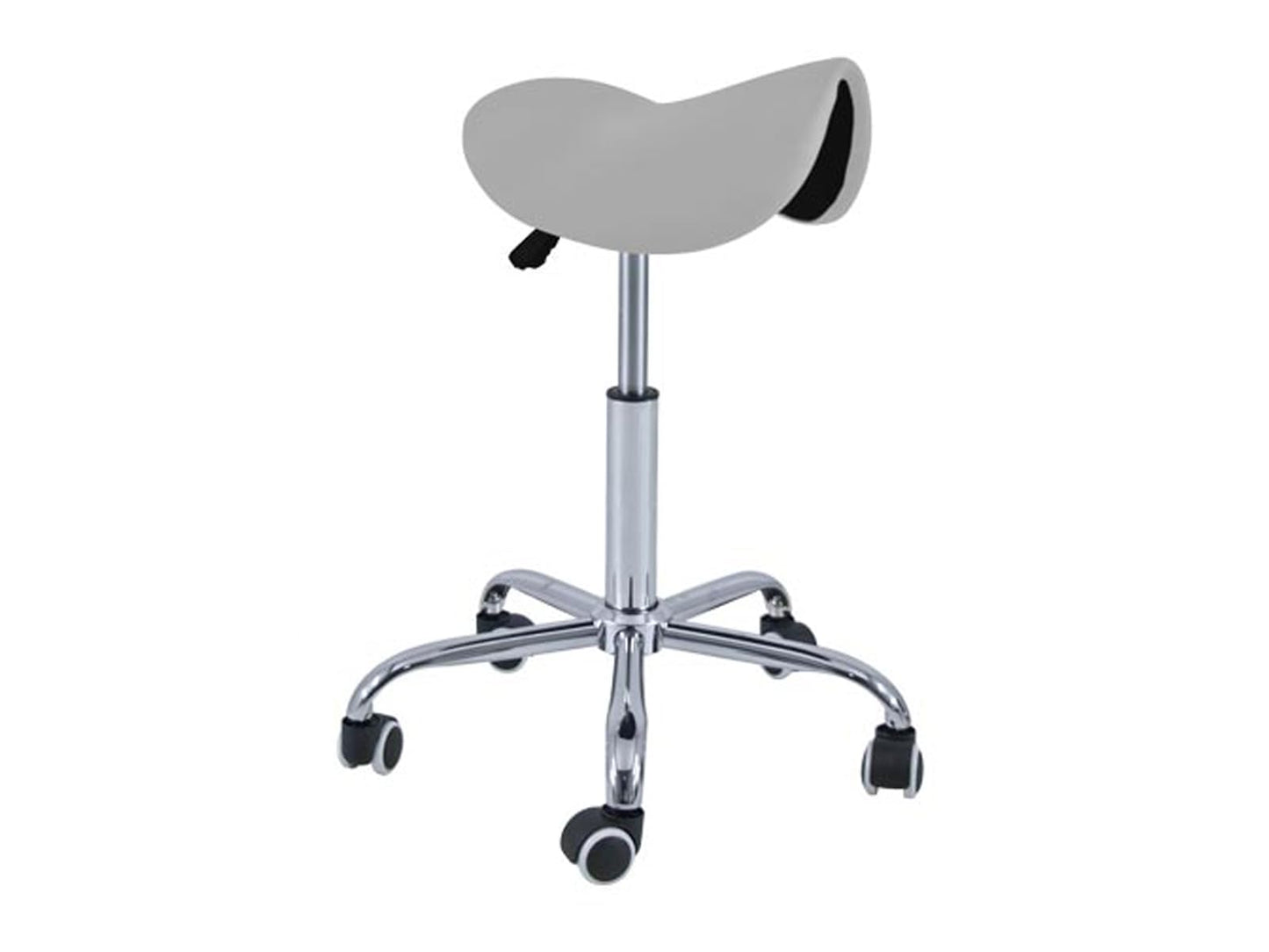 QUIRUMED Pony Stool 5 Wheels, Chrome Base, Silver Colour, Upholstered in Leatherette, Height Adjustable, Lightweight, Ergonomic Design, Rotary