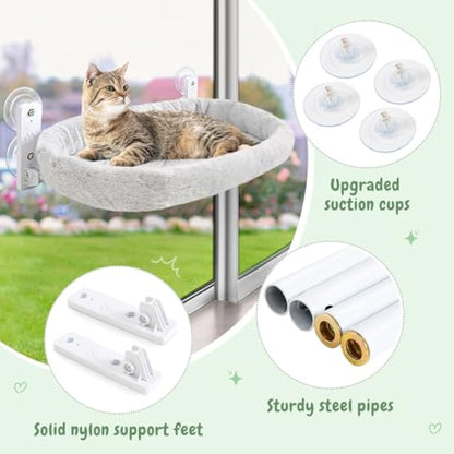 GUUSII HOME Cat Hammock Window Perch Foldable Hanging Bed Windowsill Seat Large Cats Shelf with Strong Suction Cups Kitty Lounger Reversible Cover 53 * 30cm Hold Up to 18kg Easy to AssembleGrey