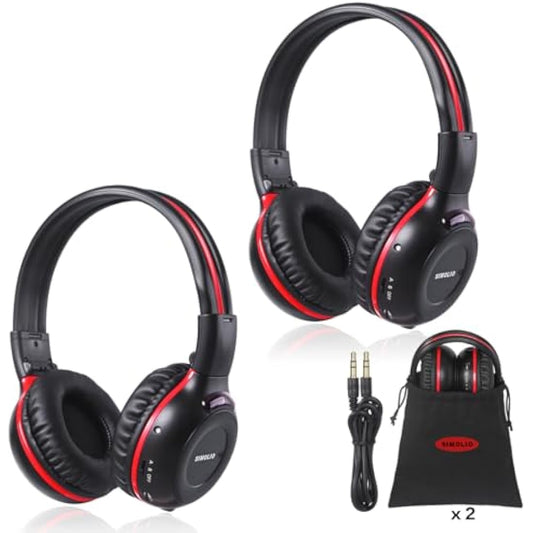 SIMOLIO Infrared Headphones, 2 Pack IR Headsets for Car DVD Player, Wireless 2 Channel Car Headphone Kids for Universal Rear Entertainment System & in Car TV Video Audio Listening, Foldable, Durable