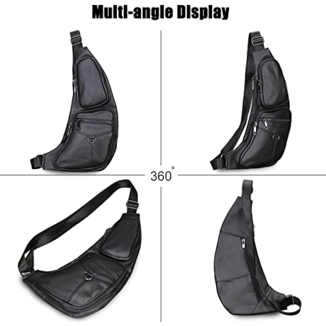 FANDARE Retro Sling Bag - Genuine Leather Chest Crossbody Bag for Business Travel Hiking Bicycle Sport Gym Pack - Black