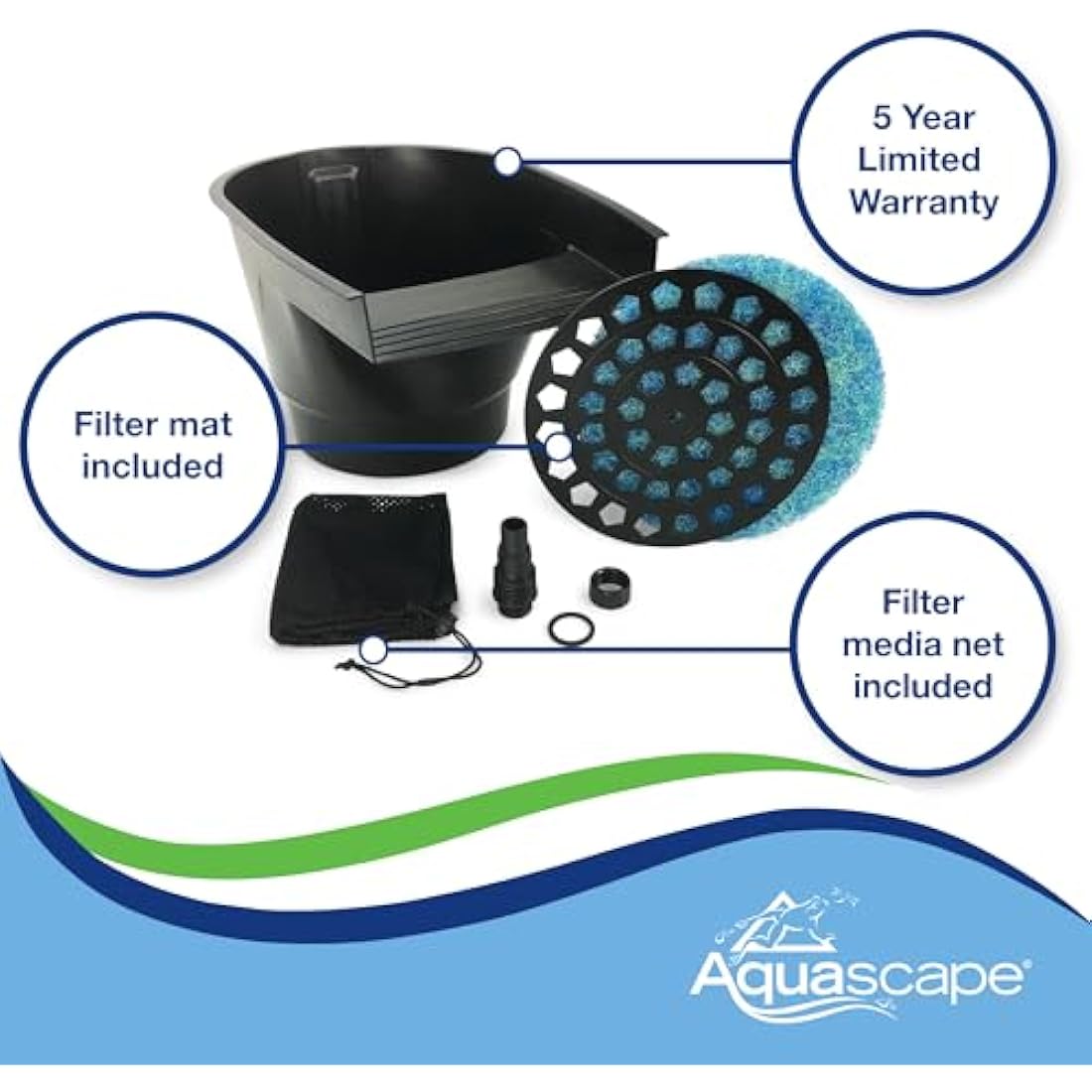 Aquascape Pond Filter and Waterfall Spillway, Efficient Mechanical and Biological Filtration, Compact | 77020,Black