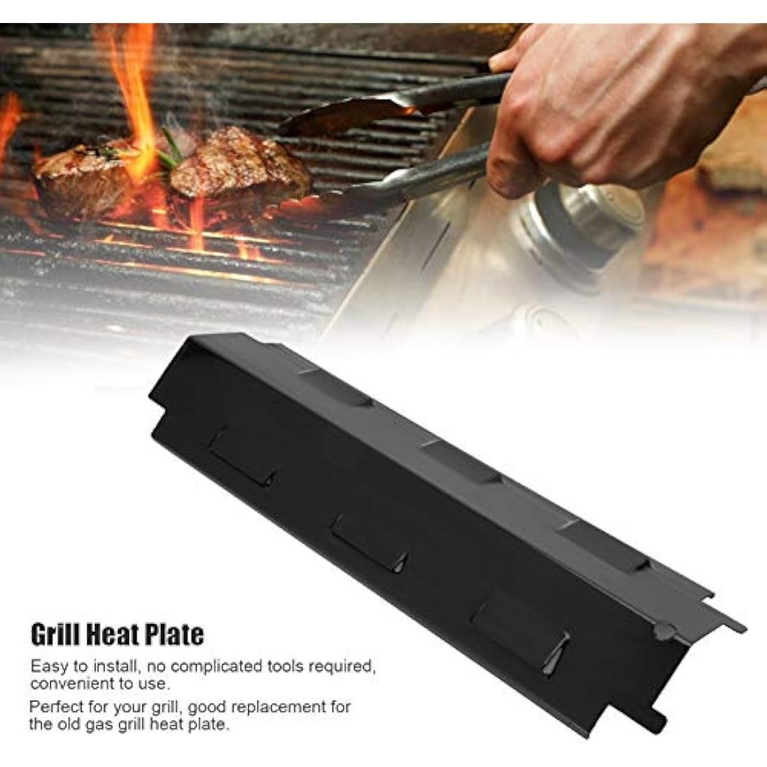 4Pcs Universal Barbecue Heat Plate, 37.1 x 10.8 cm Replacement Gas Grill Heat Tents for Porcelain Steel BBQ Heat Plate Parts Shield Heat Tent Flavorizer Bar Burner Cover Flame Tamer