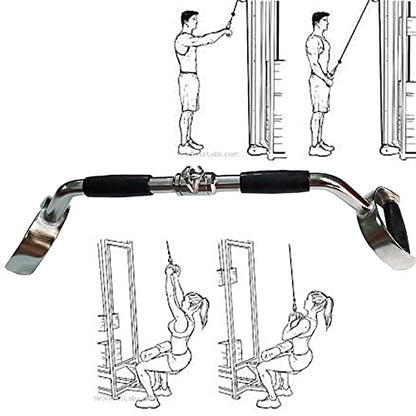 Press Down Bar Cable Attachment LAT Pull Down Bar Pull Down Machine Attachments V-shaped Bars with Rubber Handgrips & Revolving Hanger (28 Inch Bar)