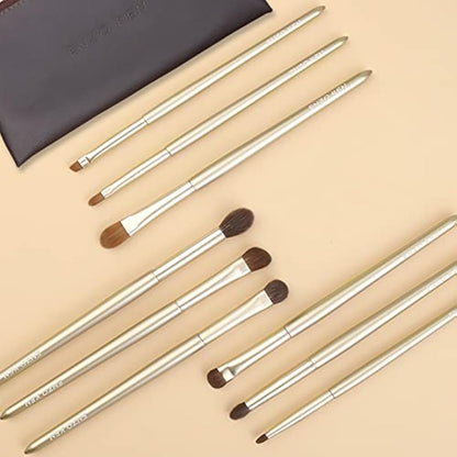 Luxury ENZO KEN Goat Hair Eye Shadow Brush Set: Nose Contour Brushes, Angled Eyeshadow Brush, Professional Makeup Brush Set - Gold, E200