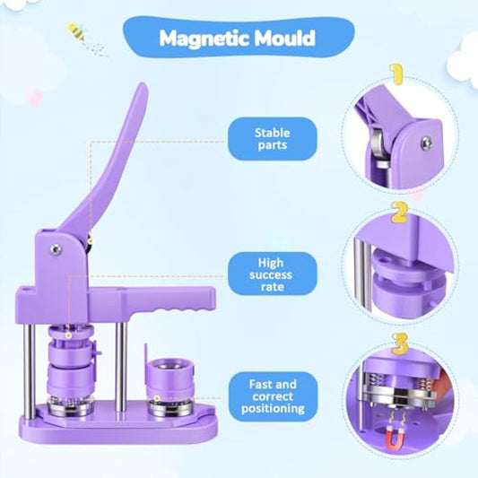 Badge Maker Button Machine Multiple Sizes DIY Pin Maker Badge Press Machine with 10 Bottle Opener, 10 Key Chain Suits, Molds & Round Paper Cutter DOYFAY (Violet, DC109P320)
