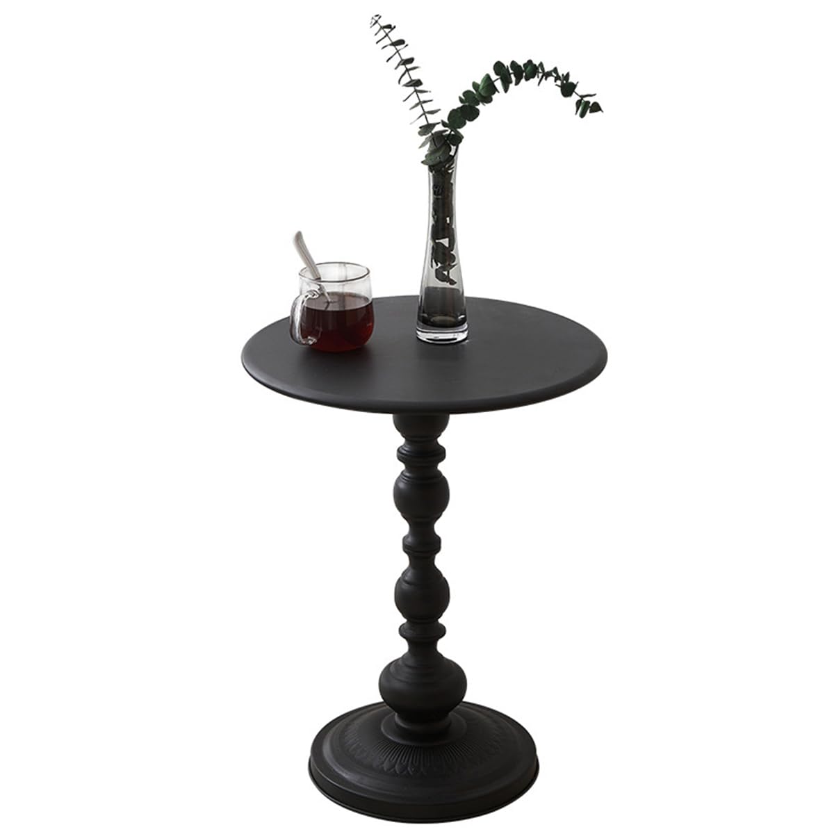 WDOPEN Metal Small End Table, Small Round Side Table, Matte Accent Coffee Drink Table, for Sofa, Bedroom, and Living Room Corners (Black)