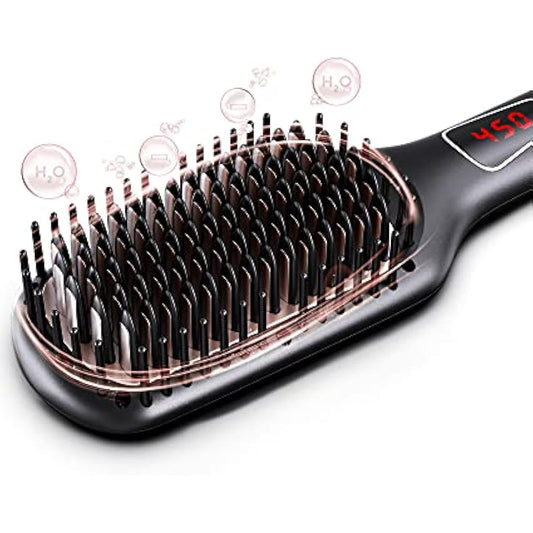 MEGAWISE Pro 2023 Ionic Hair Straightener Brush w. Ceramic coated Teeth for Home Salon Flat Iron Hot Brush | MCH Fast 20s Heating Tech W. Anti-Scald & Auto-Off Safety, Dual Voltage | Rotatable Cord