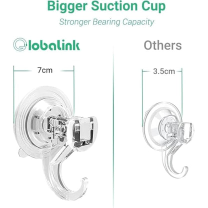 GlobaLink Suction Hooks, Clear Reusable Heavy Duty 3KG Vacuum Suction Cup Hooks, Plastic Suction Hanger Vacuum Seamless Sucker Hook for Bathroom Kitchen Window Bags Coats Xmas Wreath, 2 Pack