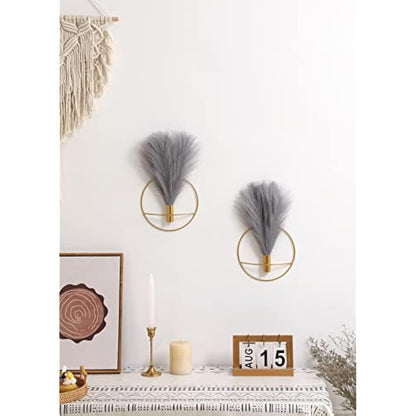 Pretty Jolly Wall Decor, Wall Metal vase Decoration Holder, Wall-Mounted Artificial Flowers, Golden Wall Decor Fake Pampas 2 Pack, Wall Art Artificial Greenery, Farmhouse, Boho