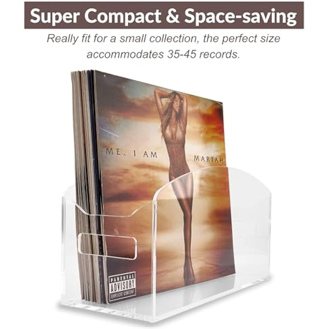 Meicloud Acrylic Vinyl Record Holder - Modern Vinyl Record Storage Box, LP Record Display Stand, Clear Lucite Record Case with Handles, Holds Up to 30-45 Records