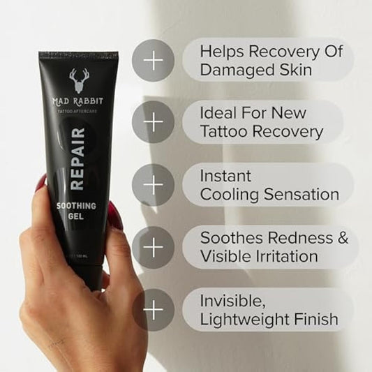 Mad Rabbit Tattoo Aftercare Soothing Gel & Moisturizer As Seen on Shark Tank - Premium Tattoo Supplies for New Tattoo Care, Anti-Itch - Tattoo Care Gel Made with Clean Ingredients